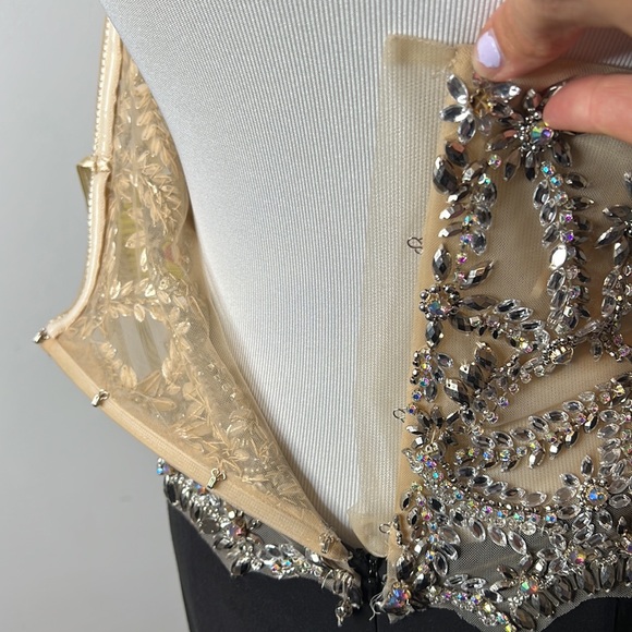 Faviana Glamour Rhinestone Nude Black Dress Gown Prom Wedding Formal NWT 8 - Picture 11 of 13